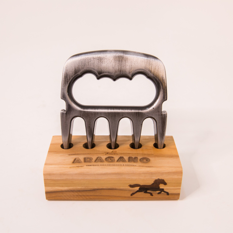 Garfo para churrasco touro prata personalizável com 5 dentes e base de  madeira - Tamaru Gourmet